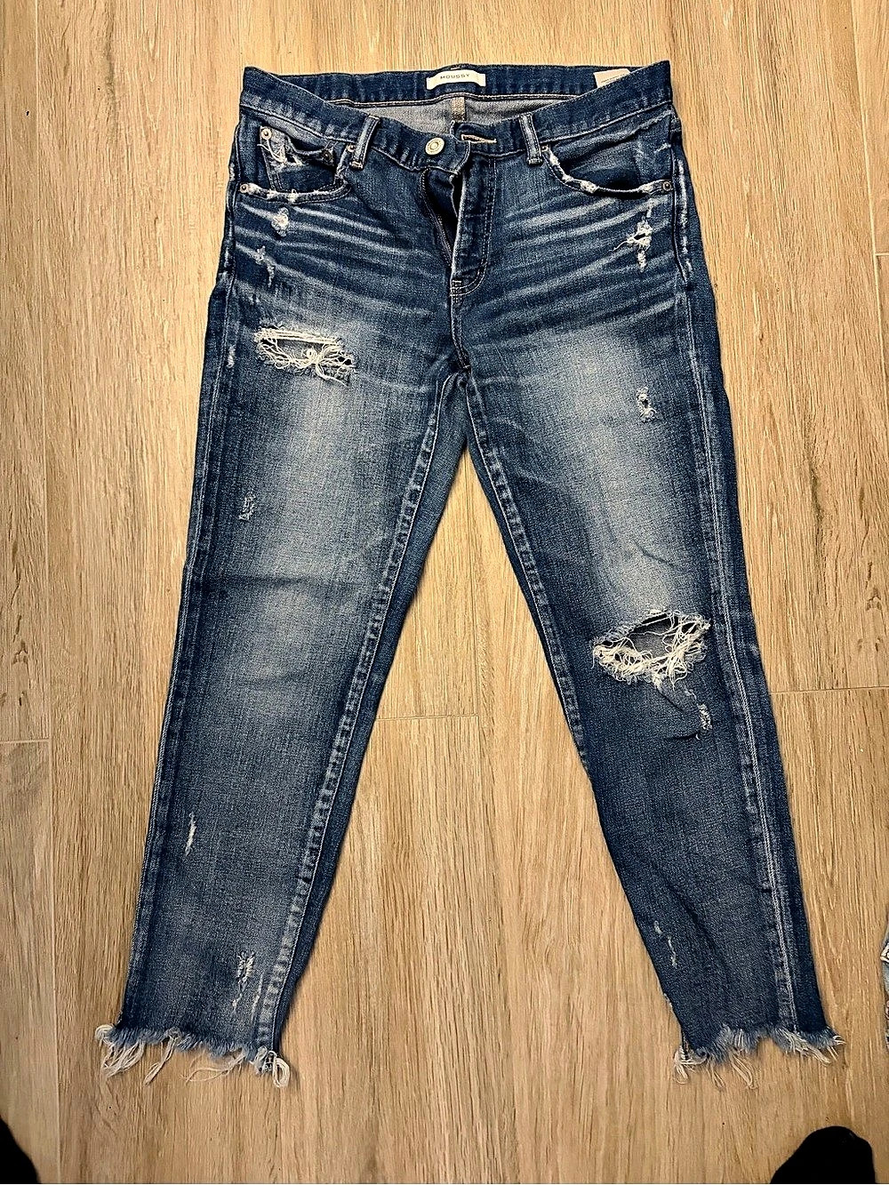Moussy Distressed Skinny Jeans in Blue Waist 28